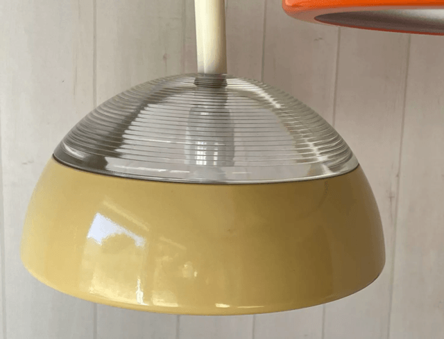 Paire de suspensions en verre Holophane et métal , années 70