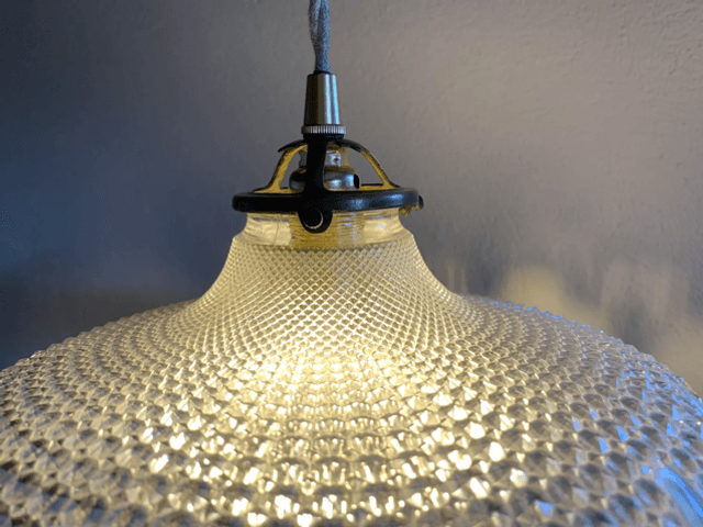 Suspension Holophane verre diamant vintage