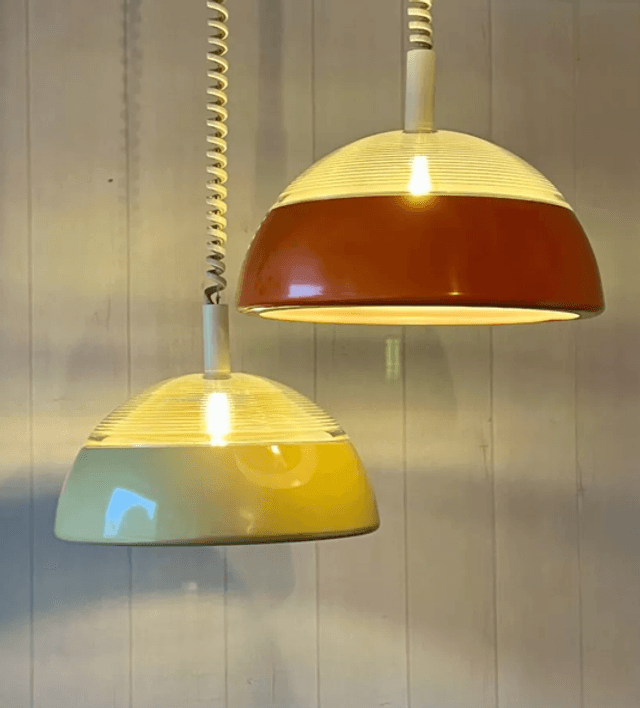 Paire de suspensions en verre Holophane et métal , années 70