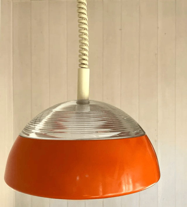 Paire de suspensions en verre Holophane et métal , années 70