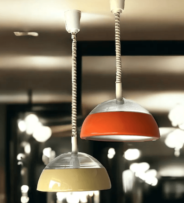 Paire de suspensions en verre Holophane et métal , années 70